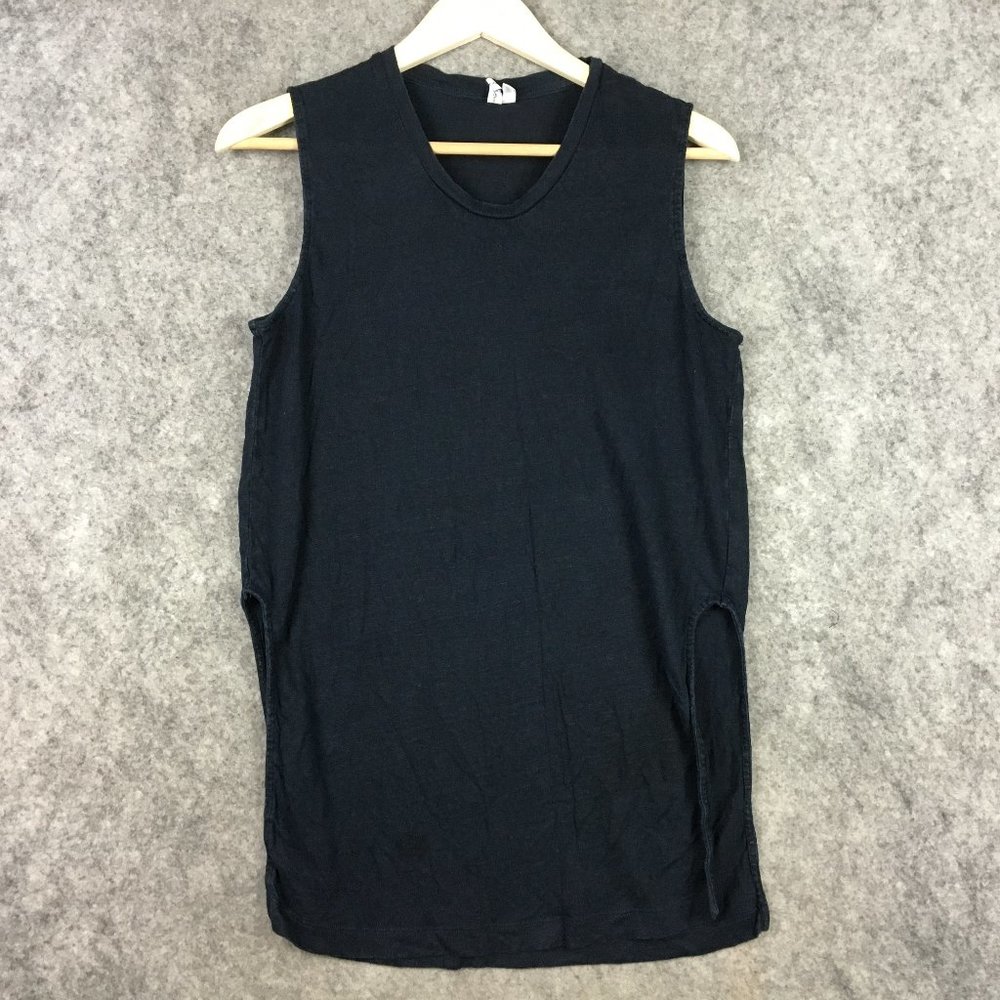 & Other Stories Tank Top 4 Womens 100 Linen Midnight Black Solid Split Sides